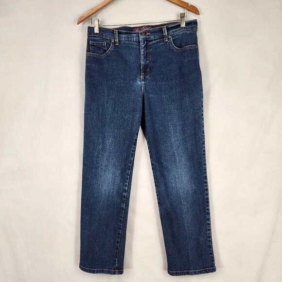 Gloria Vanderbilt Amanda Women's Stretch Denim Blue Jeans Size 12P Straight Leg - Picture 1 of 11